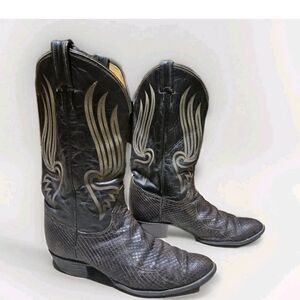 Vintage Tony Lama Boots Men's Size 12D Boa Snakeskin Black Cowboy Style 8116